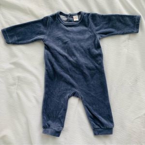 Blue Gray Velour Baby Bodysuit 6 months